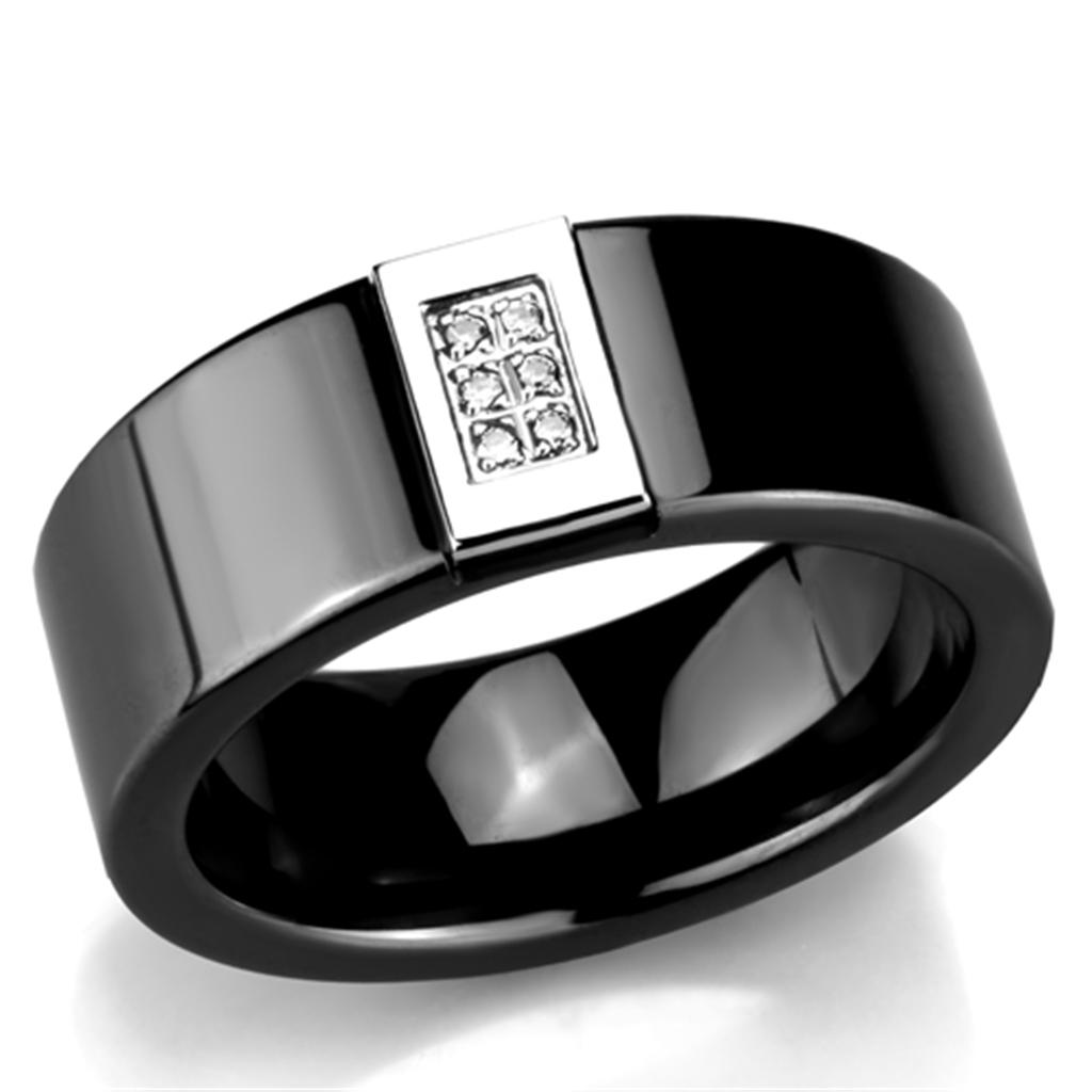 3W953 - High polished (no plating) Stainless Steel Ring with Ceramic  in Jet LuxuryLifeWay Online Store