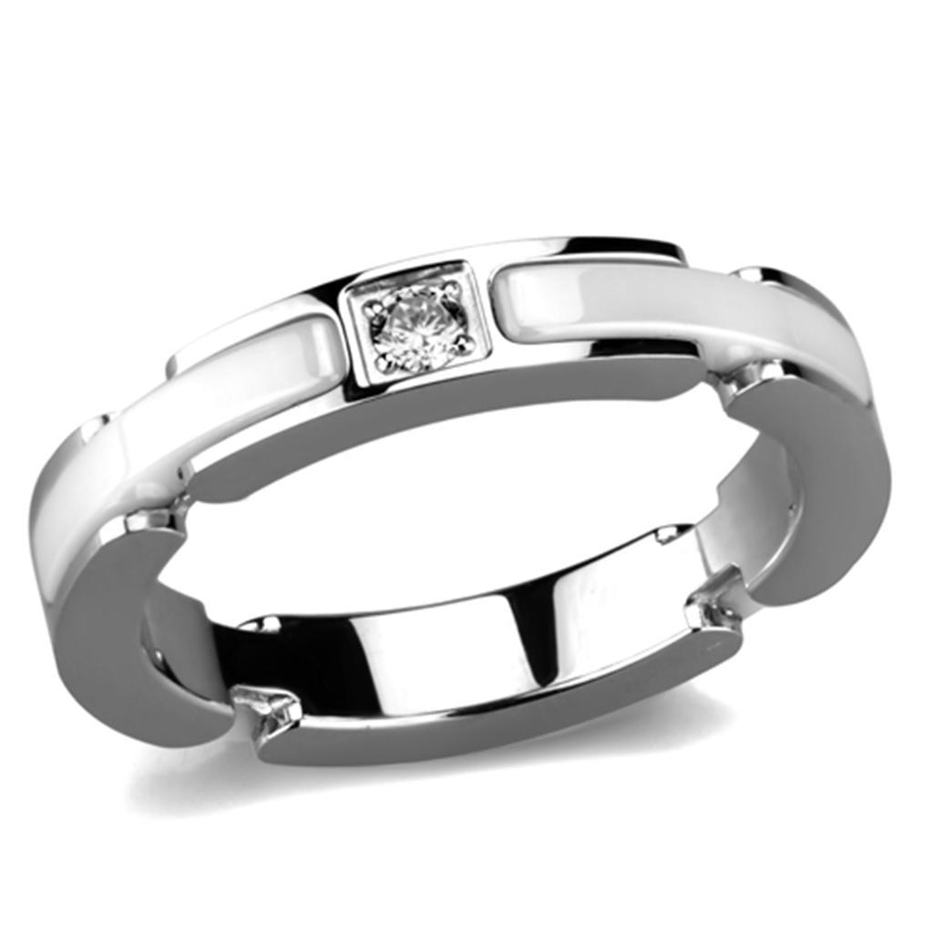 3W963 - High polished (no plating) Stainless Steel Ring with Ceramic  in White LuxuryLifeWay Online Store