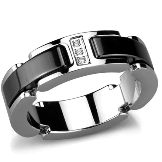 3W966 - High polished (no plating) Stainless Steel Ring with Ceramic  in Jet LuxuryLifeWay Online Store