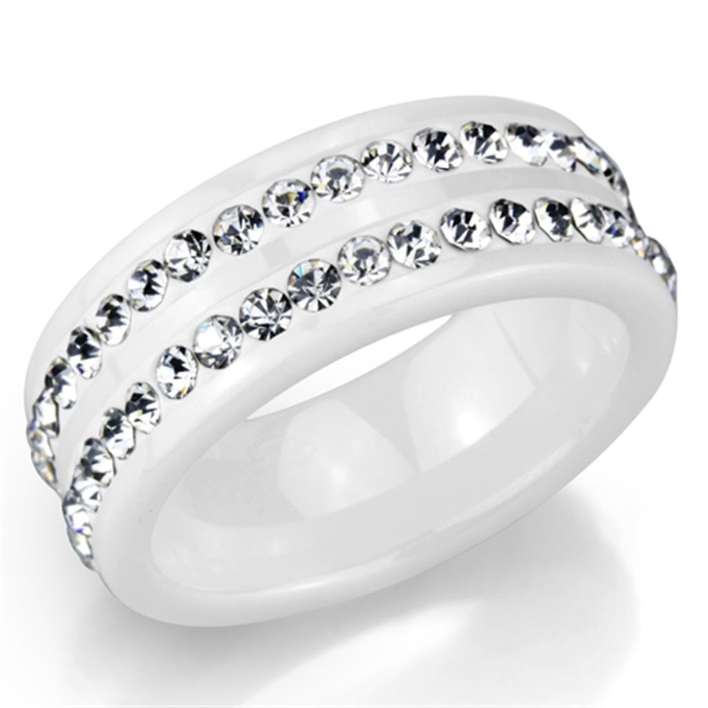 3W970 - High polished (no plating) Stainless Steel Ring with Ceramic  in White LuxuryLifeWay Online Store