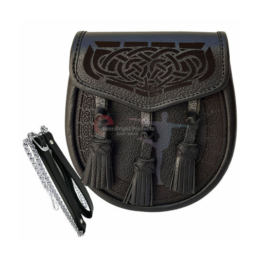 Scottish Kilt Semi Dress Sporran Genuine 100% Real Leather Knot Tassels Sporran