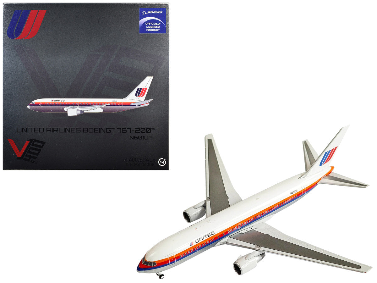 Boeing 767-200 Commercial Aircraft "United Airlines" (N601UA) White with Stripes 1/400 Diecast Model by V1:400 LuxuryLifeWay Online Store