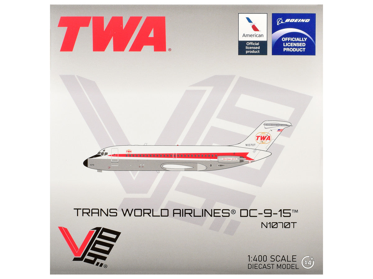 McDonnell Douglas DC-9-15 Commercial Aircraft "Trans World Airlines" (N1070T) White with Red Stripes 1/400 Diecast Model by V1:400 LuxuryLifeWay Online Store
