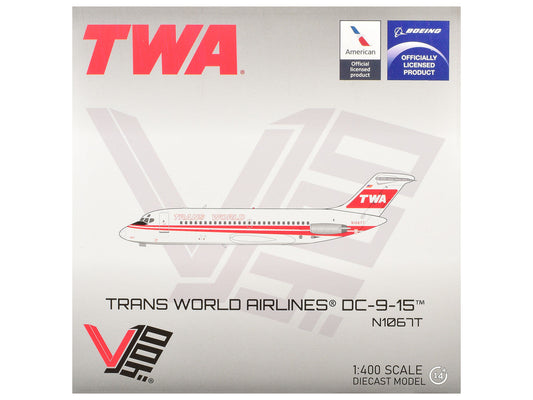 McDonnell Douglas DC-9-15 Commercial Aircraft "Trans World Airlines" (N1067T) White with Red Stripes 1/400 Diecast Model by V1:400 LuxuryLifeWay Online Store