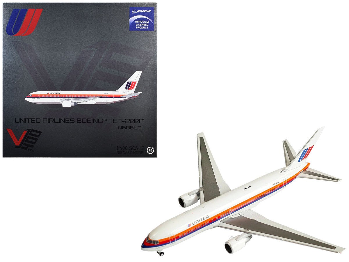 Boeing 767-200 Commercial Aircraft "United Airlines" (N606UA) White with Stripes 1/400 Diecast Model by V1:400 LuxuryLifeWay Online Store
