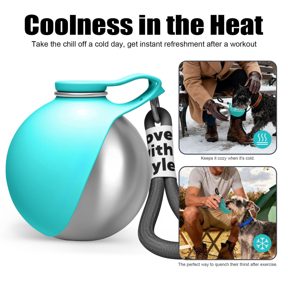Portable Dog Water Bottle 10oz Stainless Steel Travel Dog Water Dispenser With Bowl No-Spill Puppy Water Bottle For Walking Hiking Small Dog Water Bottle Pets Fashion