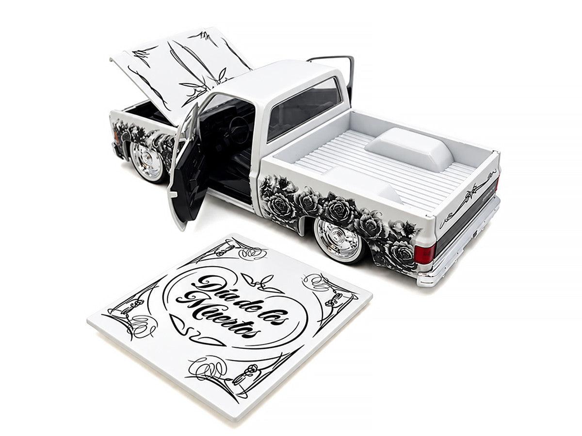 1973 Chevrolet Cheyenne 10 Pickup Truck "Dia de los Muertos" White with Graphics Limited Edition to 2500 pieces Worldwide 1/24 Diecast Model Car by M2 Machines LuxuryLifeWay Online Store