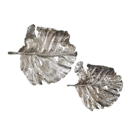Set of 2 Shiny Silver Leaves Wall Art LuxuryLifeWay Online Store