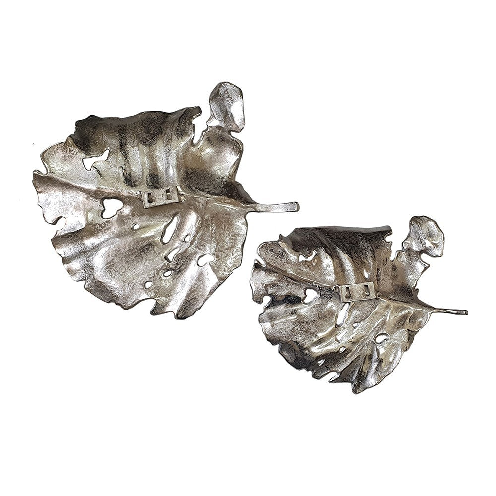 Set of 2 Shiny Silver Leaves Wall Art LuxuryLifeWay Online Store