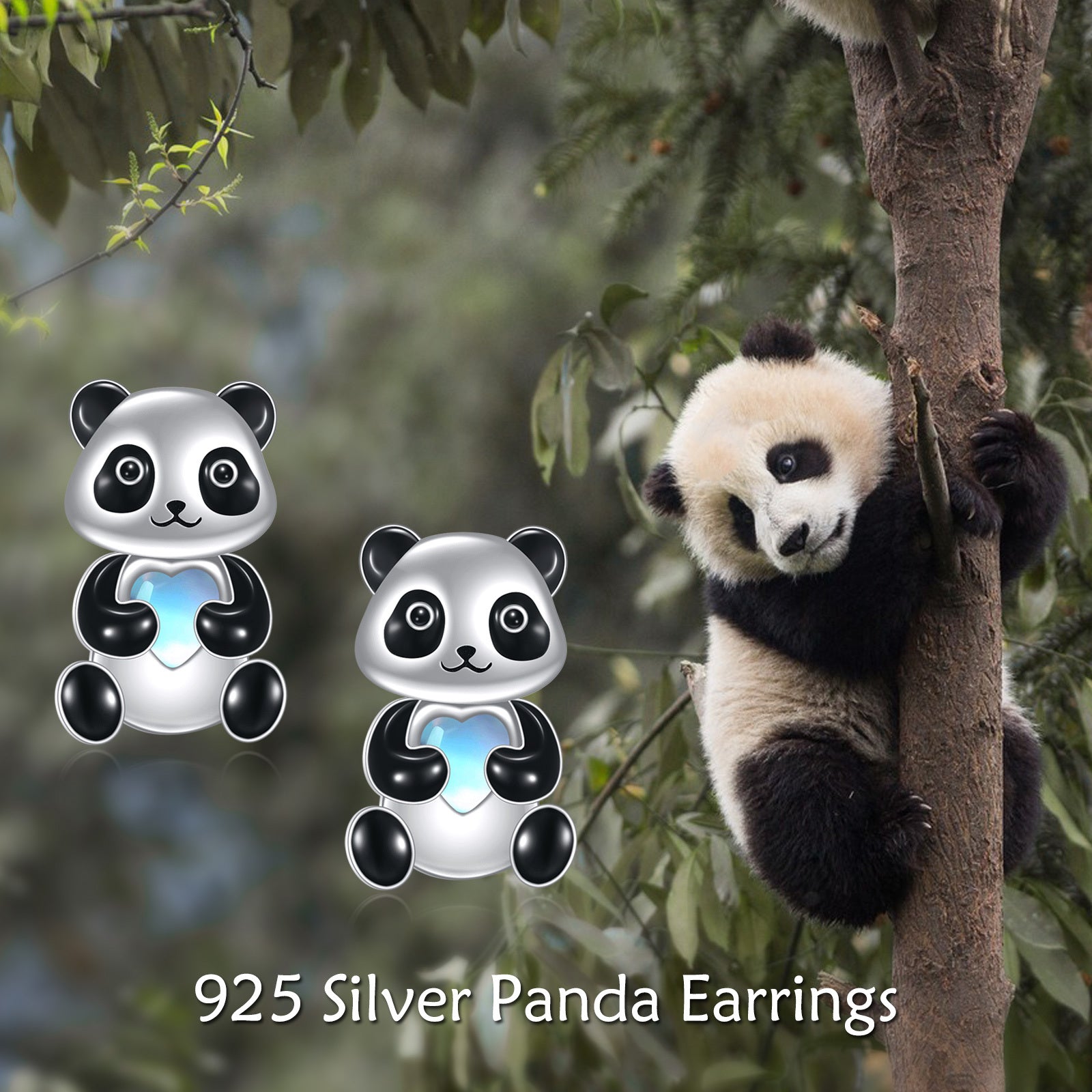 Sterling Silver Panda Stud Earrings Ear Jacket Front Back Earrings LadyShow.Store