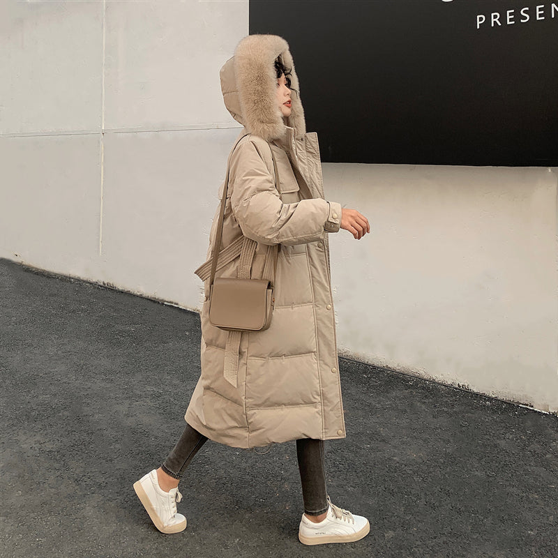 Korean Long Down Jacket with Fur Collar for Women Pi-Mart