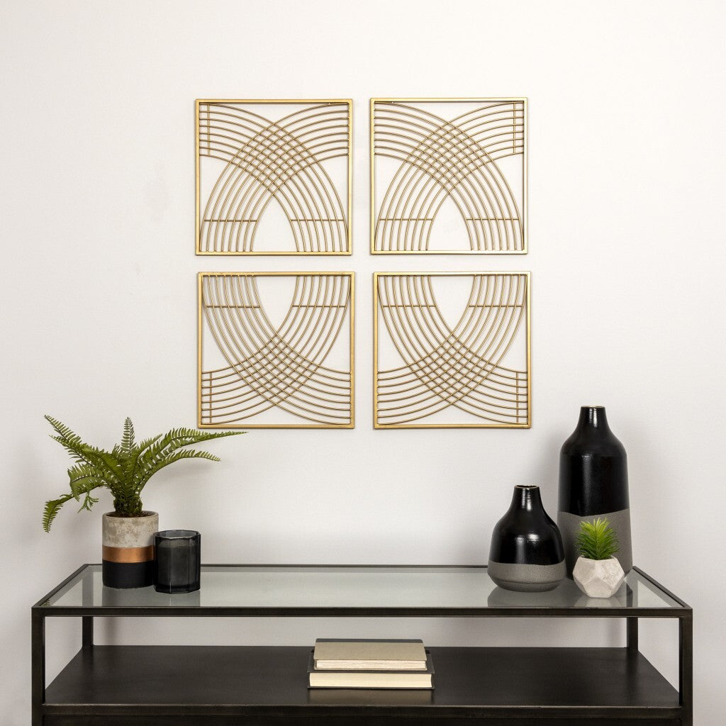 Set of Four Gold Metal Line Design Wall Dcor
