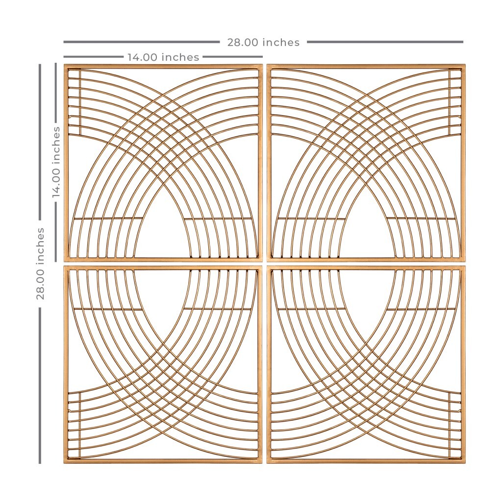 Set of Four Gold Metal Line Design Wall Dcor