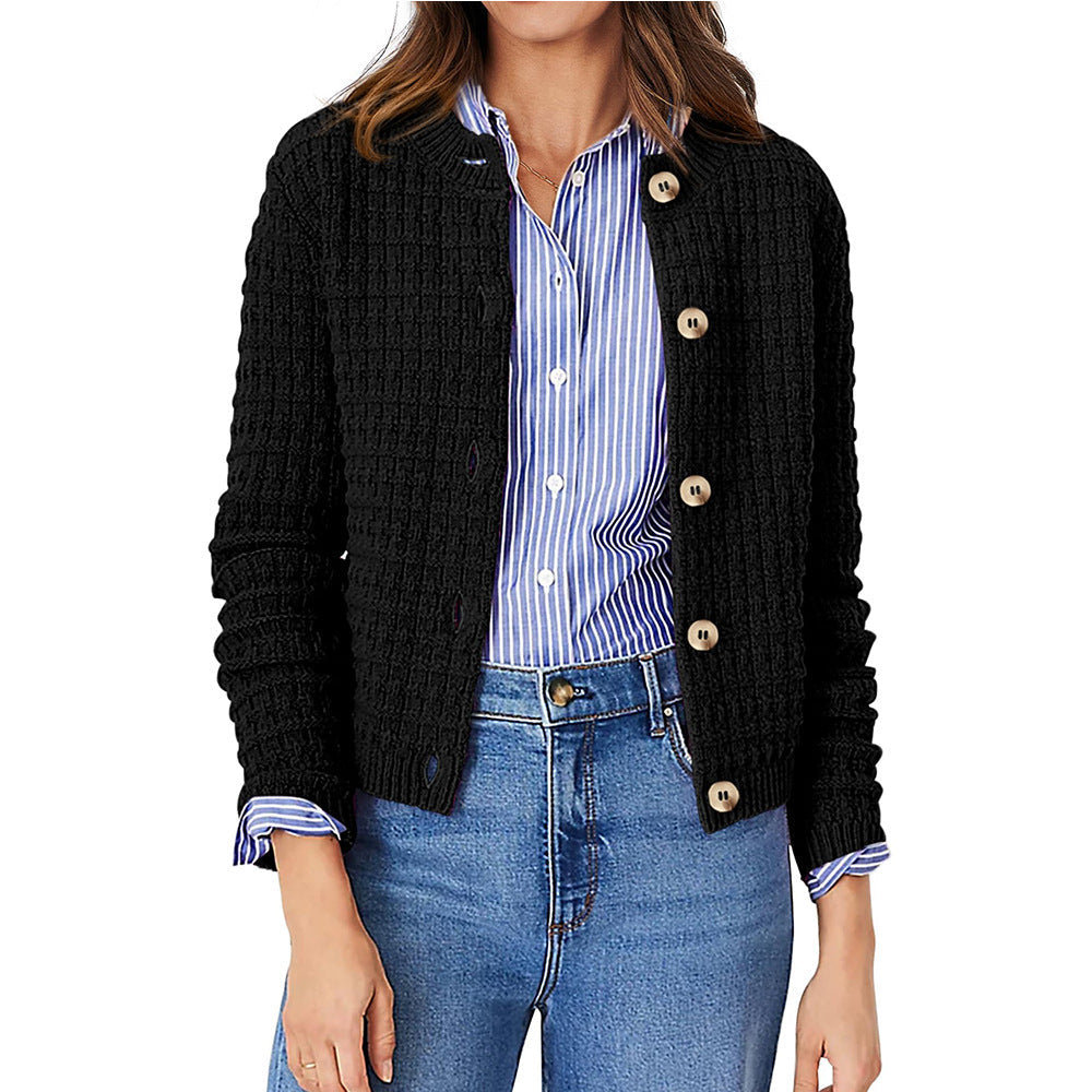 Women's Solid Color Commute Knitted Cardigan Casual Sweater Coat LadyShow.Store
