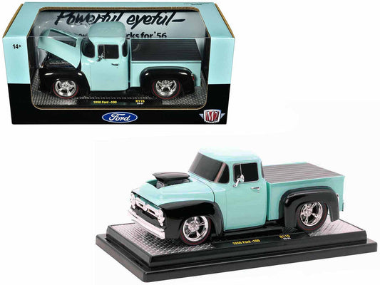 1956 Ford F-100 Pickup Truck Light Blue and Black Limited Edition to 6250 pieces Worldwide 1/24 Diecast Model Car by M2 Machines LuxuryLifeWay Online Store