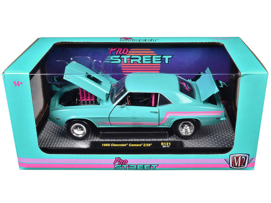 1969 Chevrolet Camaro Z/28 Light Blue with Pink Stripes "Pro Street" Limited Edition to 6250 pieces Worldwide 1/24 Diecast Model Car by M2 Machines LuxuryLifeWay Online Store
