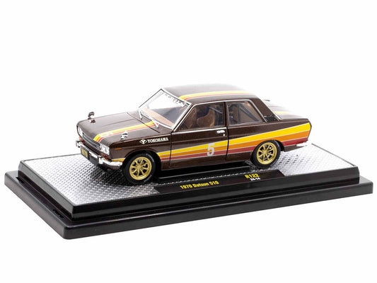 1970 Datsun 510 #5 Brown Metallic with Stripes Limited Edition to 4250 pieces Worldwide 1/24 Diecast Model Car by M2 Machines LuxuryLifeWay Online Store