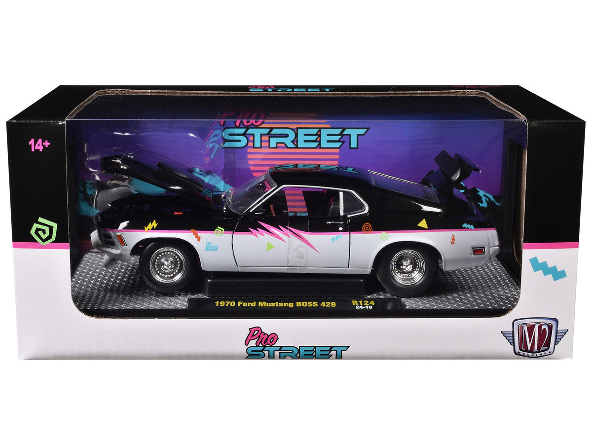 1970 Ford Mustang BOSS 429 "Pro Street" Black and Gray with Graphics Limited Edition to 6650 pieces Worldwide 1/24 Diecast Model Car by M2 Machines LuxuryLifeWay Online Store
