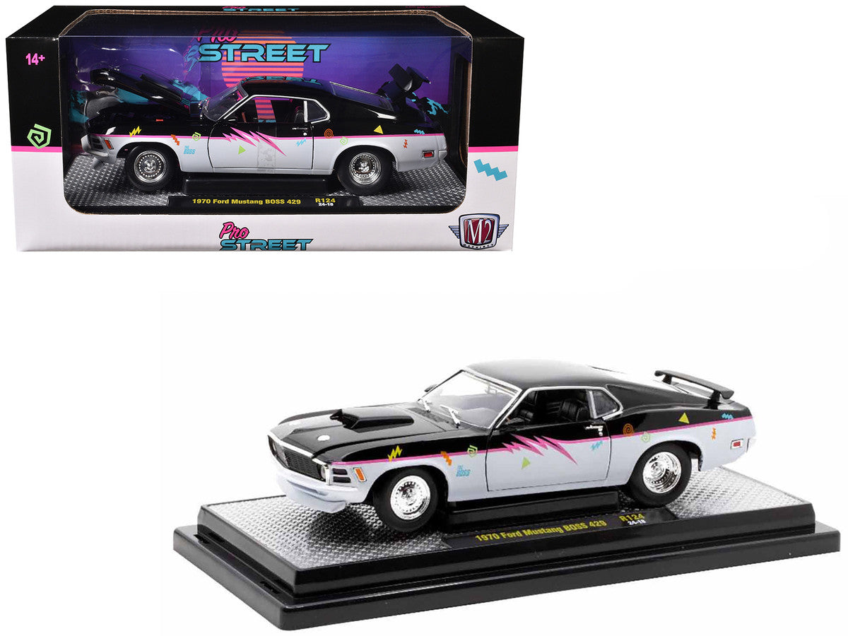 1970 Ford Mustang BOSS 429 "Pro Street" Black and Gray with Graphics Limited Edition to 6650 pieces Worldwide 1/24 Diecast Model Car by M2 Machines LuxuryLifeWay Online Store