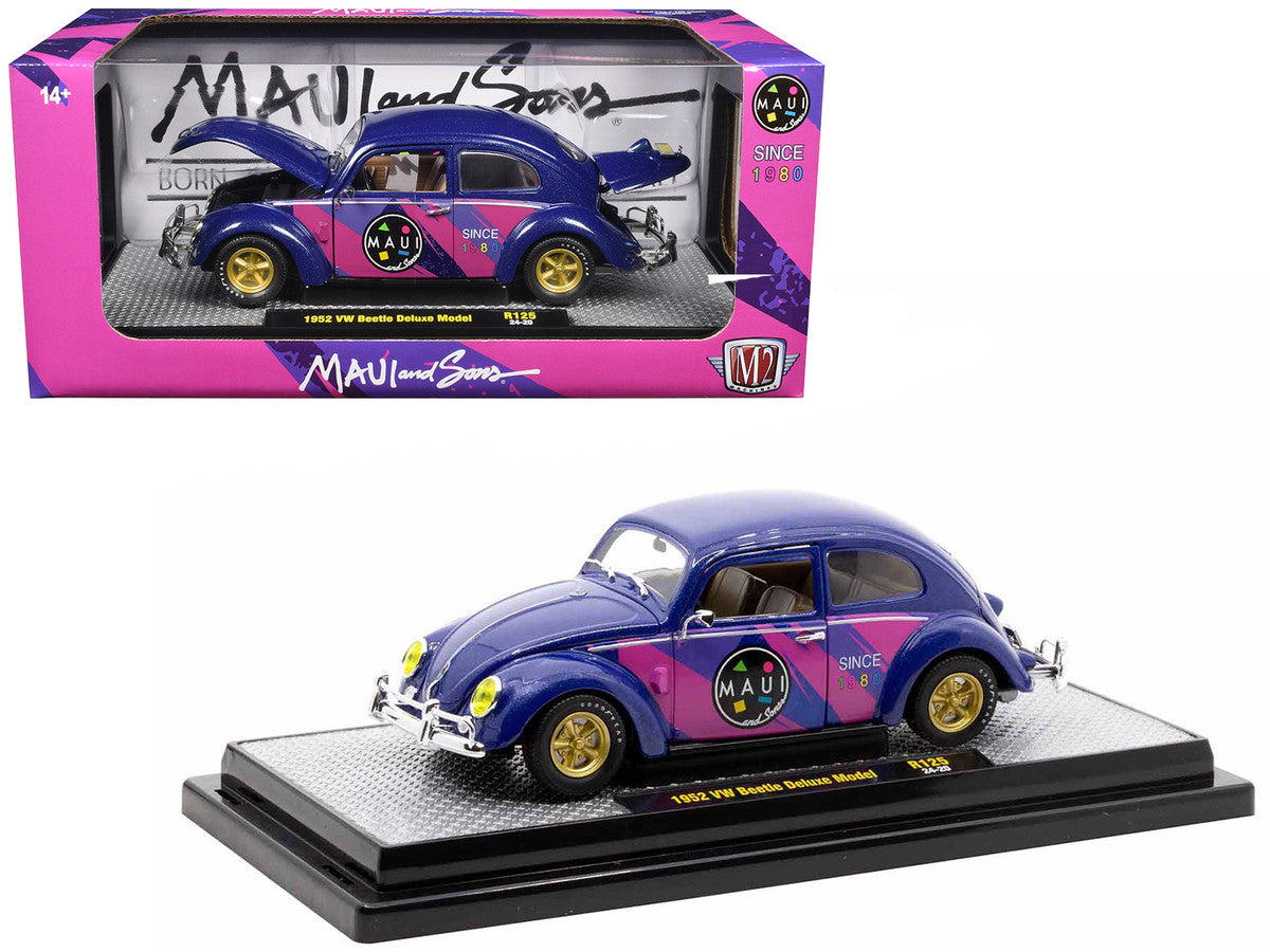 1952 Volkswagen Beetle Deluxe Model "Maui & Sons" Purple Metallic with Graphics Limited Edition to 6650 pieces Worldwide 1/24 Diecast Model Car by M2 Machines LuxuryLifeWay Online Store