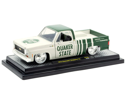 1973 Chevrolet Cheyenne 10 Pickup Truck "Quaker State" Beige and Green Limited Edition to 9600 pieces Worldwide 1/24 Diecast Model Car by M2 Machines LuxuryLifeWay Online Store