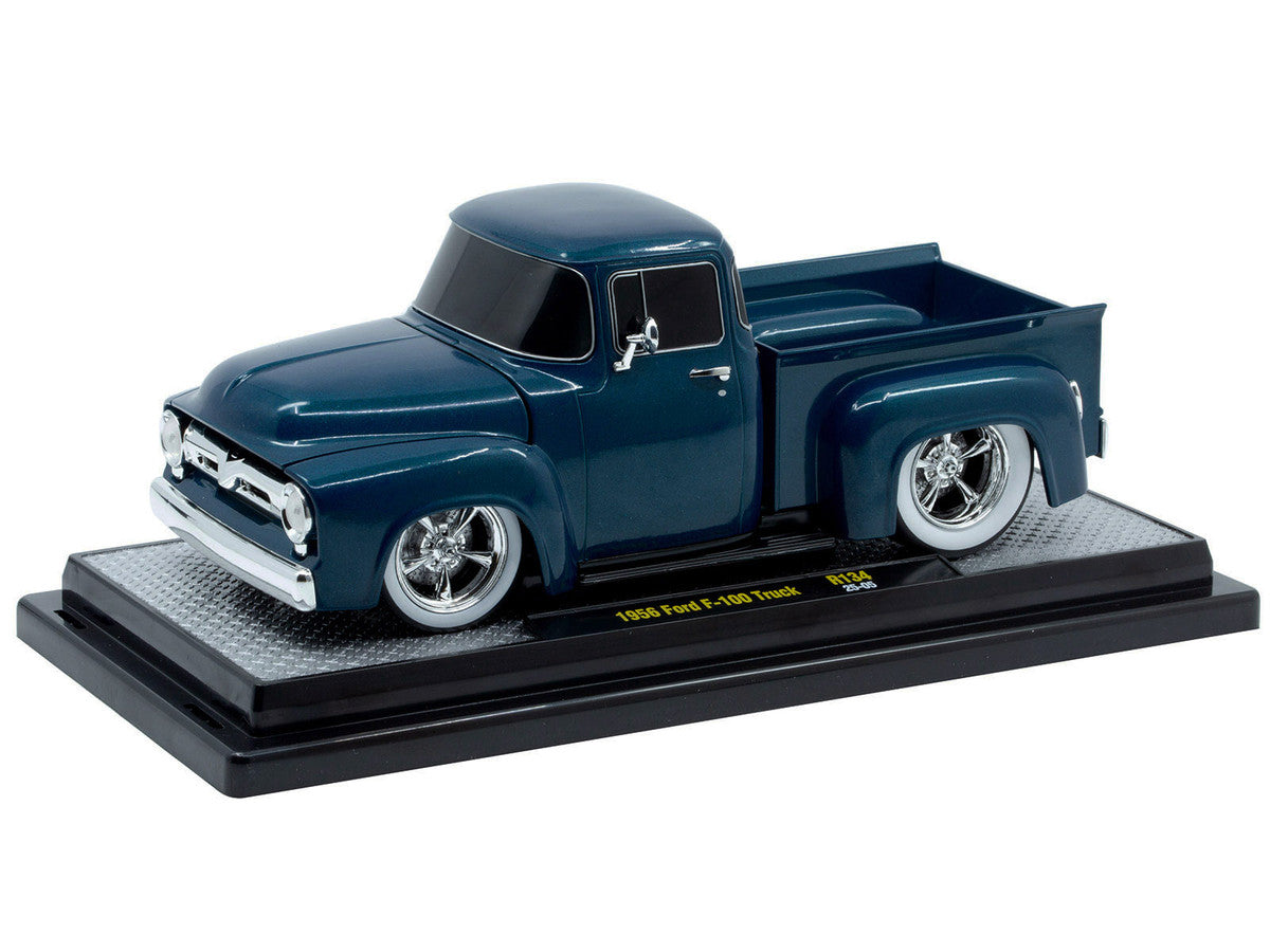 1956 Ford F-100 Pickup Truck Blue Metallic Limited Edition to 6650 pieces Worldwide 1/24 Diecast Model Car by M2 Machines LuxuryLifeWay Online Store