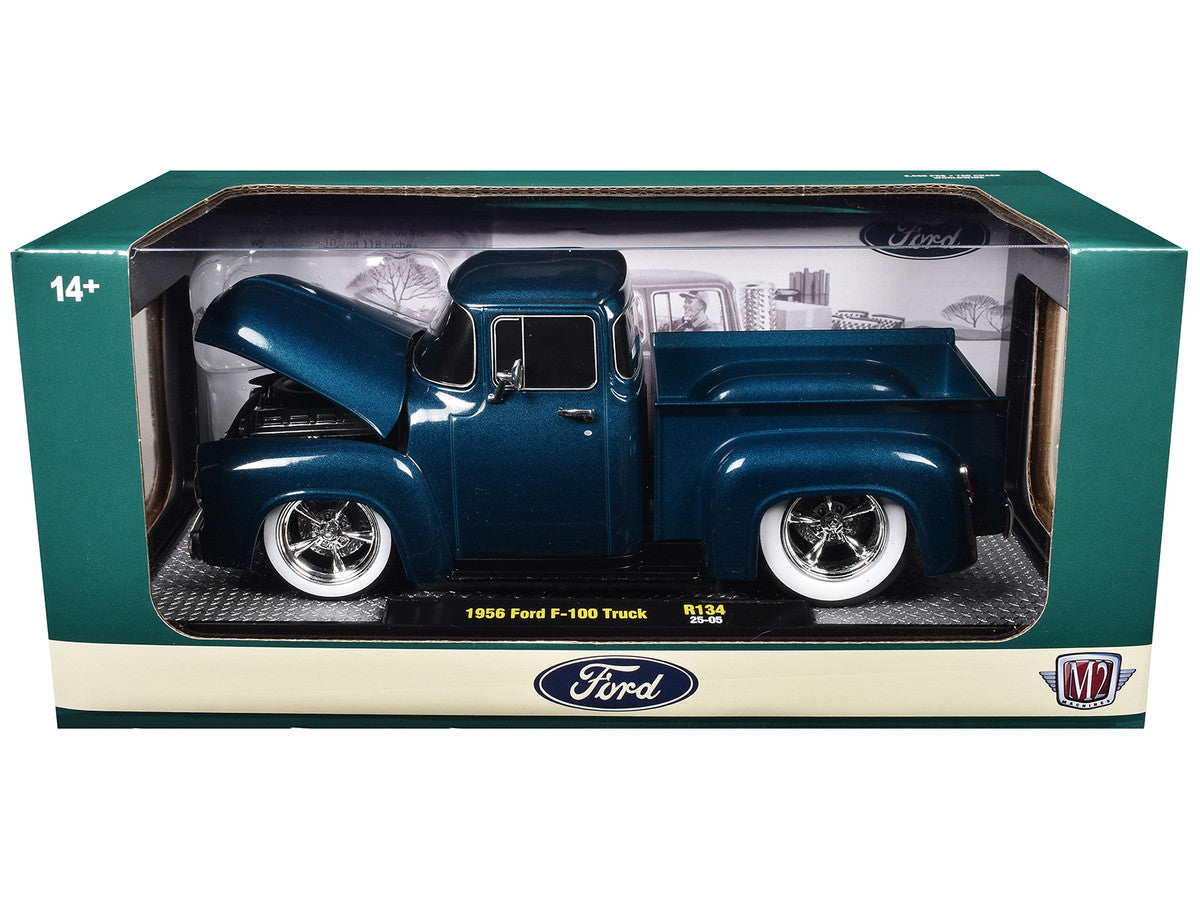 1956 Ford F-100 Pickup Truck Blue Metallic Limited Edition to 6650 pieces Worldwide 1/24 Diecast Model Car by M2 Machines LuxuryLifeWay Online Store