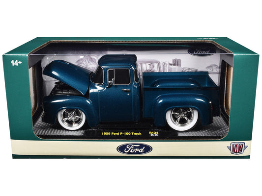 1956 Ford F-100 Pickup Truck Blue Metallic Limited Edition to 6650 pieces Worldwide 1/24 Diecast Model Car by M2 Machines LuxuryLifeWay Online Store