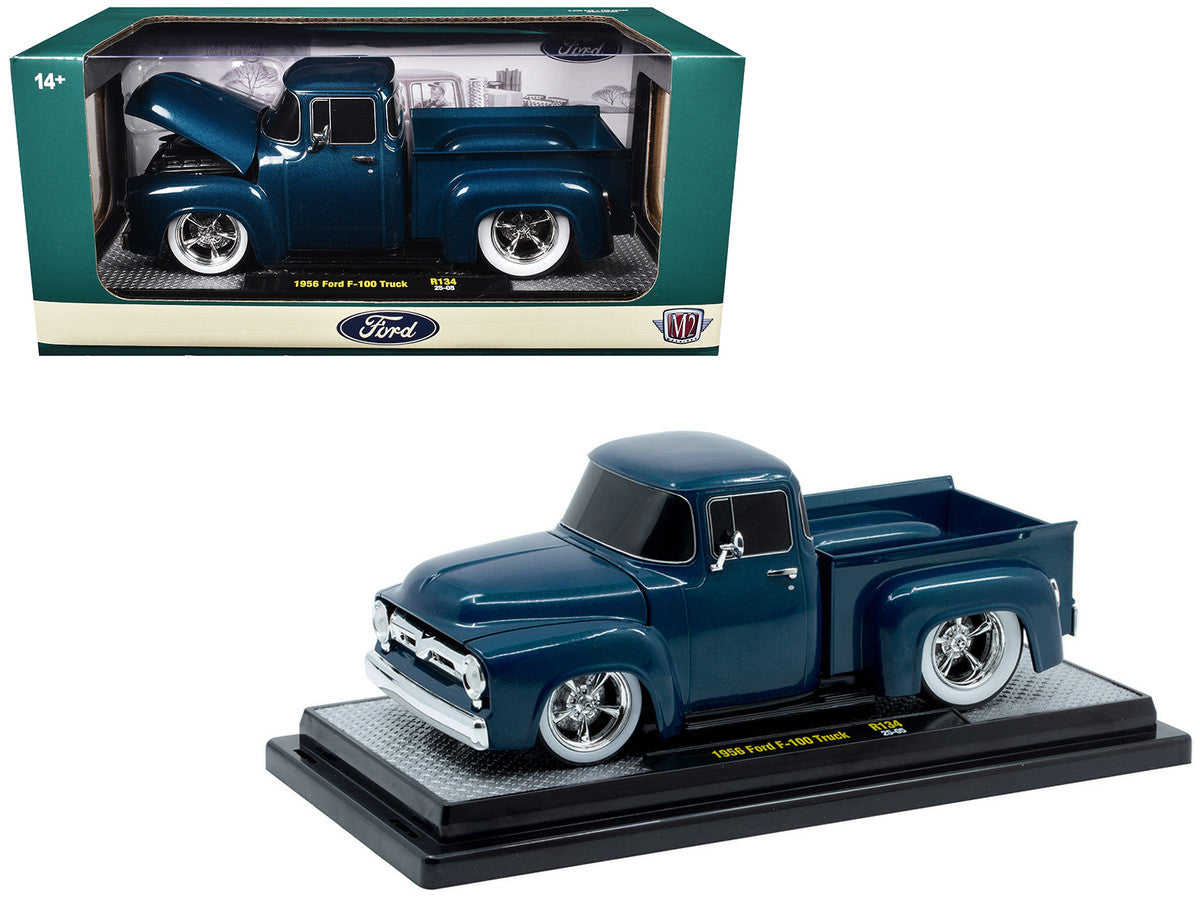 1956 Ford F-100 Pickup Truck Blue Metallic Limited Edition to 6650 pieces Worldwide 1/24 Diecast Model Car by M2 Machines LuxuryLifeWay Online Store