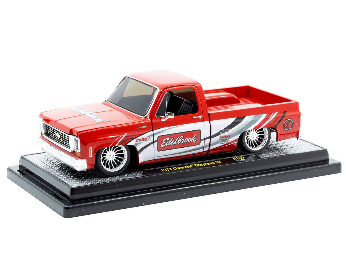 1973 Chevrolet Cheyenne 10 Pickup Truck "Edelbrock" Red with Graphics Limited Edition to 7850 pieces Worldwide 1/24 Diecast Model Car by M2 Machines LuxuryLifeWay Online Store