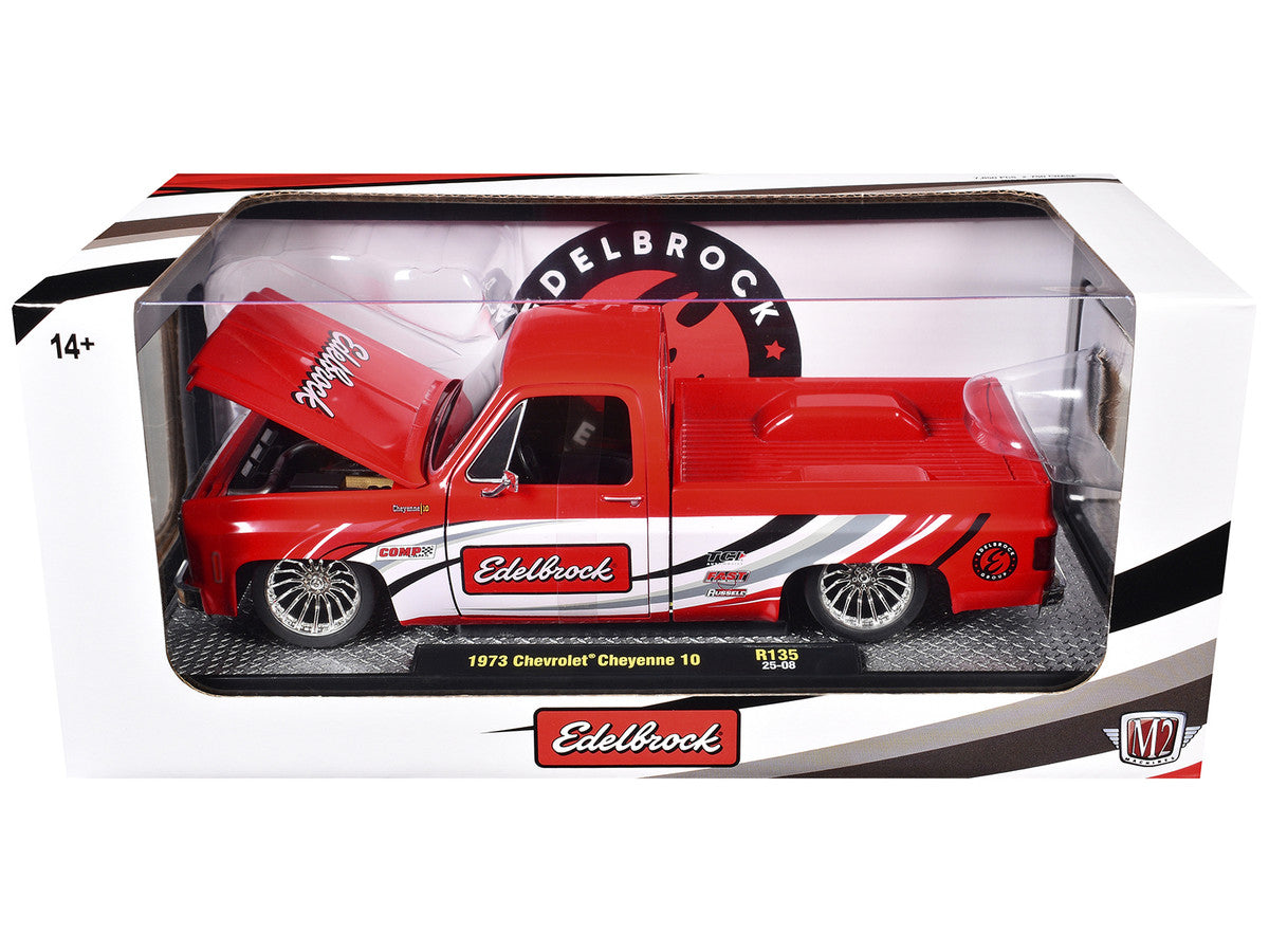 1973 Chevrolet Cheyenne 10 Pickup Truck "Edelbrock" Red with Graphics Limited Edition to 7850 pieces Worldwide 1/24 Diecast Model Car by M2 Machines LuxuryLifeWay Online Store