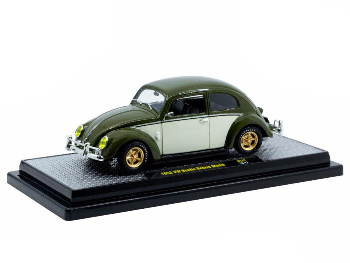 1952 Volkswagen Beetle Deluxe Model Dark Green with Beige Sides Limited Edition to 5250 pieces Worldwide 1/24 Diecast Model Car by M2 Machines LuxuryLifeWay Online Store