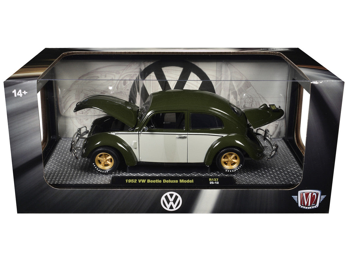 1952 Volkswagen Beetle Deluxe Model Dark Green with Beige Sides Limited Edition to 5250 pieces Worldwide 1/24 Diecast Model Car by M2 Machines LuxuryLifeWay Online Store