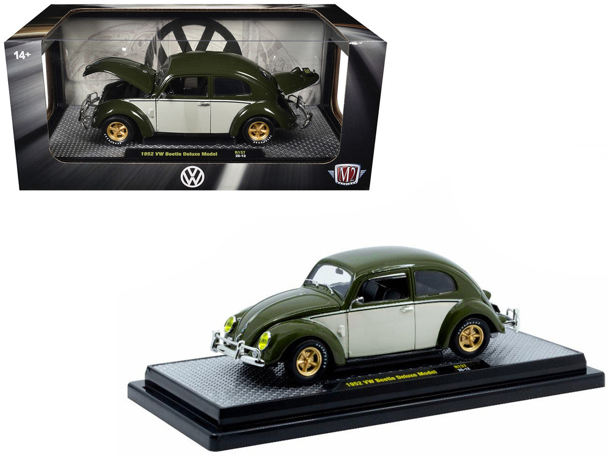 1952 Volkswagen Beetle Deluxe Model Dark Green with Beige Sides Limited Edition to 5250 pieces Worldwide 1/24 Diecast Model Car by M2 Machines LuxuryLifeWay Online Store