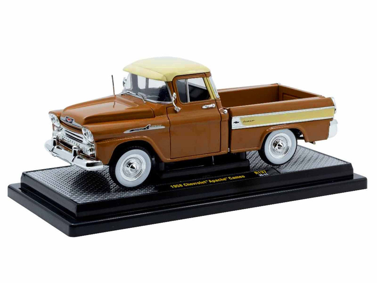 1958 Chevrolet Apache Cameo Pickup Truck Brown with Beige Top Limited Edition to 5250 pieces Worldwide 1/24 Diecast Model Car by M2 Machines LuxuryLifeWay Online Store