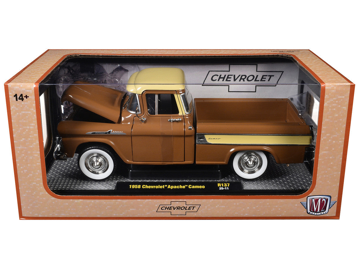 1958 Chevrolet Apache Cameo Pickup Truck Brown with Beige Top Limited Edition to 5250 pieces Worldwide 1/24 Diecast Model Car by M2 Machines LuxuryLifeWay Online Store