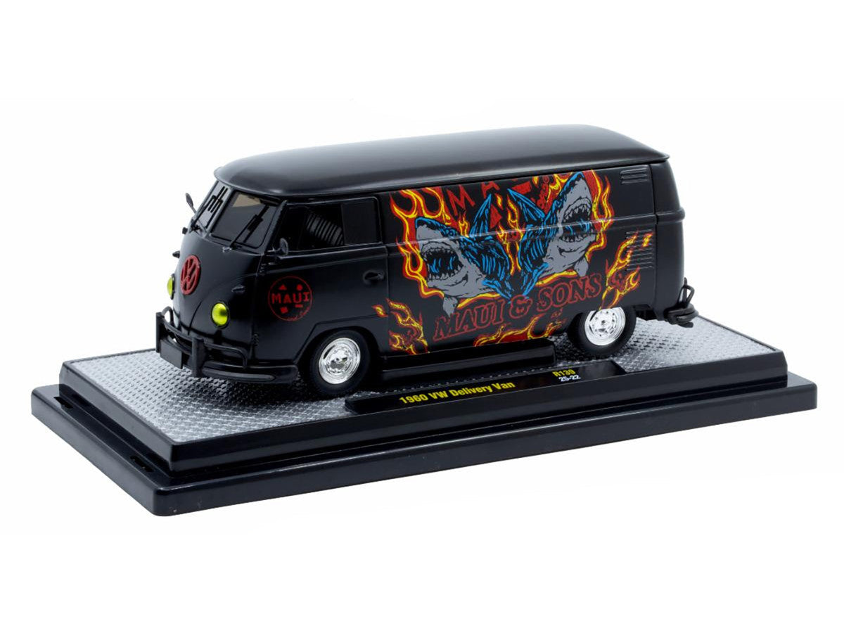 1960 Volkswagen Delivery Van "Maui & Sons" Black with Graphics Limited Edition to 4050 pieces Worldwide 1/24 Diecast Model Car by M2 Machines LuxuryLifeWay Online Store