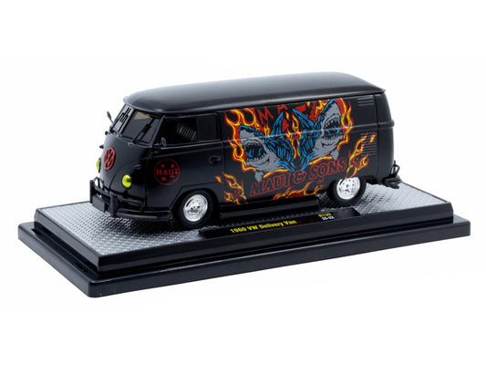 1960 Volkswagen Delivery Van "Maui & Sons" Black with Graphics Limited Edition to 4050 pieces Worldwide 1/24 Diecast Model Car by M2 Machines LuxuryLifeWay Online Store
