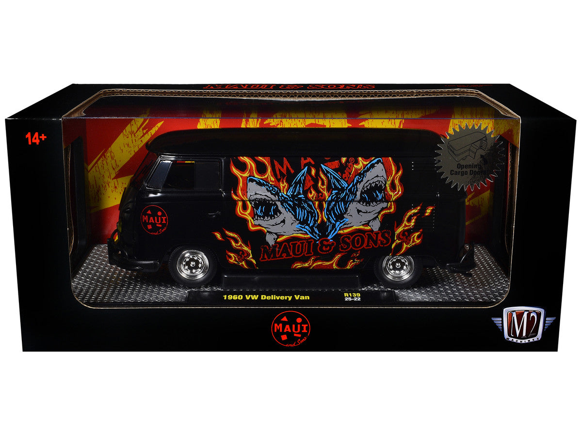 1960 Volkswagen Delivery Van "Maui & Sons" Black with Graphics Limited Edition to 4050 pieces Worldwide 1/24 Diecast Model Car by M2 Machines LuxuryLifeWay Online Store