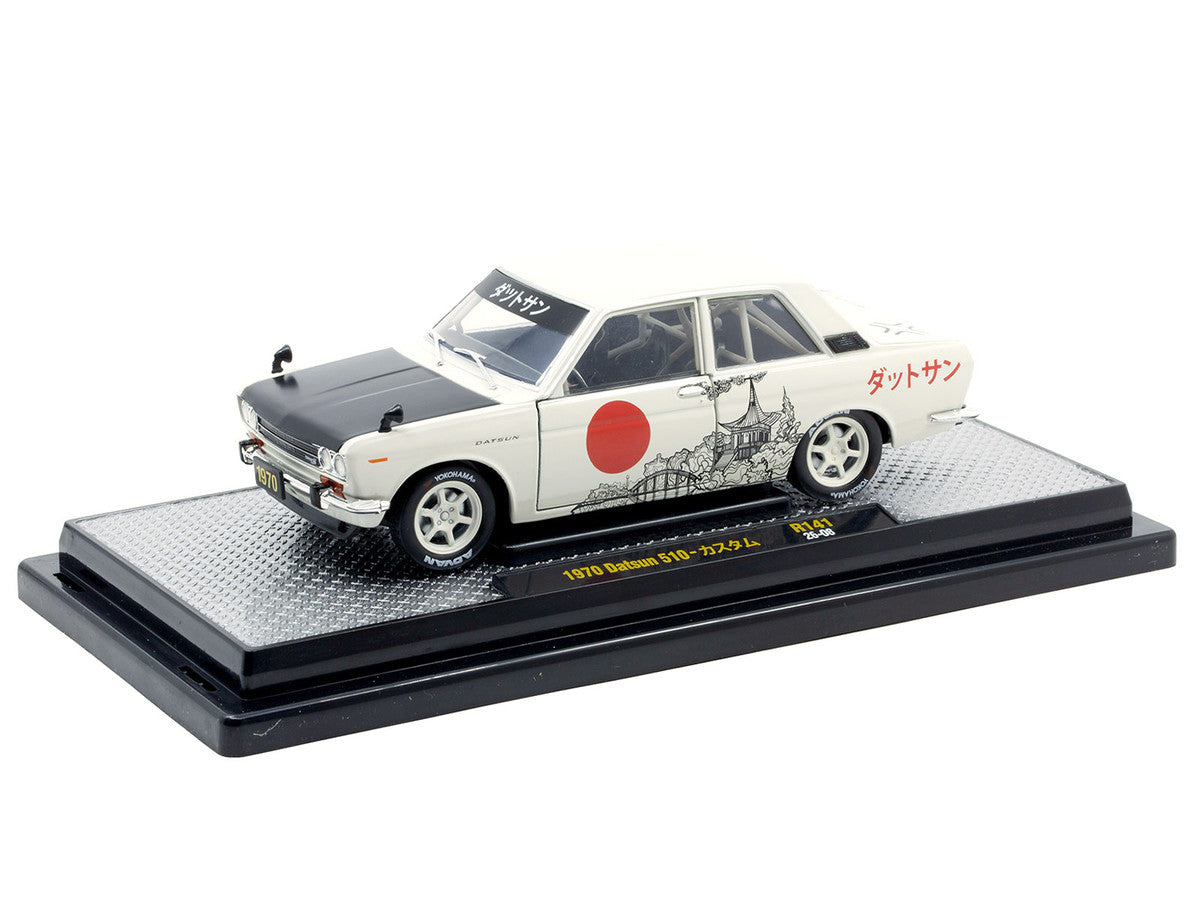 1970 Datsun 510 Light Gray with Japanese Graphics Limited Edition to 4050 pieces Worldwide 1/24 Diecast Model Car by M2 Machines LuxuryLifeWay Online Store