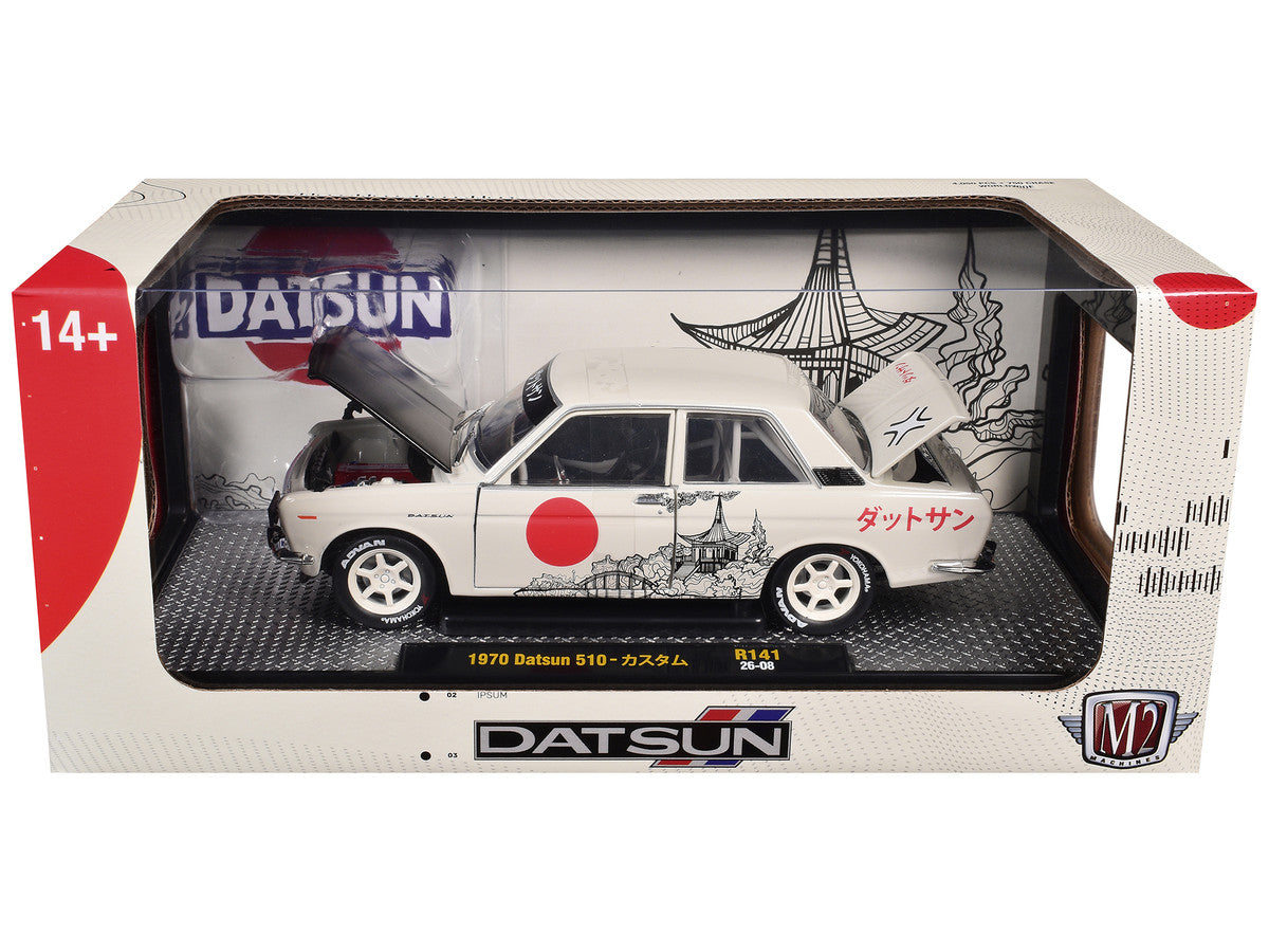 1970 Datsun 510 Light Gray with Japanese Graphics Limited Edition to 4050 pieces Worldwide 1/24 Diecast Model Car by M2 Machines LuxuryLifeWay Online Store