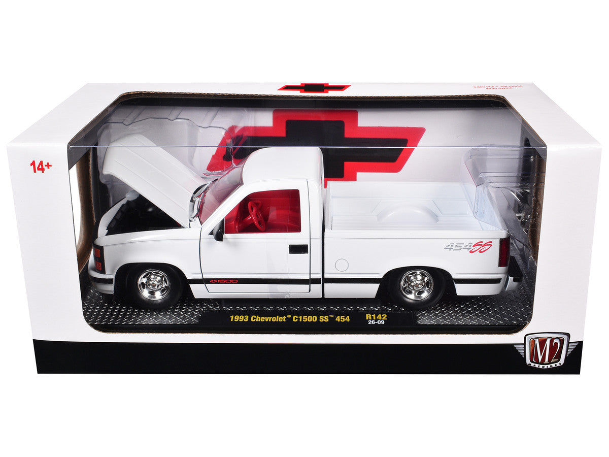 1993 Chevrolet C1500 SS 454 Pickup Truck White with Red Interior Limited Edition to 9600 pieces Worldwide 1/24 Diecast Model Car by M2 Machines LuxuryLifeWay Online Store
