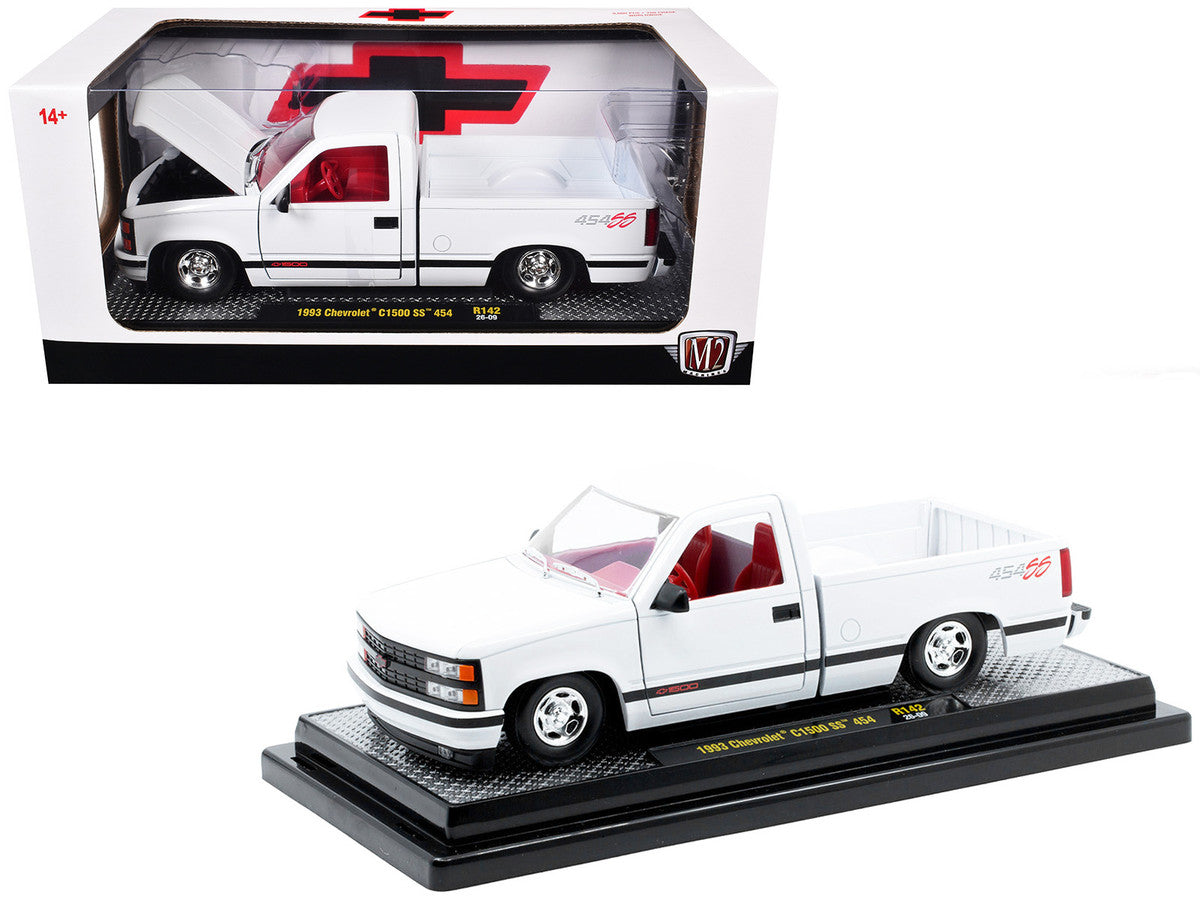 1993 Chevrolet C1500 SS 454 Pickup Truck White with Red Interior Limited Edition to 9600 pieces Worldwide 1/24 Diecast Model Car by M2 Machines LuxuryLifeWay Online Store
