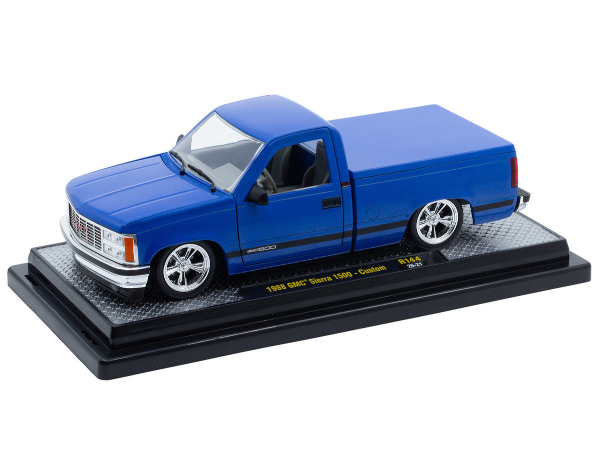 1988 GMC Sierra 1500 Custom Pickup Truck Blue Metallic with Black Stripes Limited Edition to 4850 pieces Worldwide 1/24 Diecast Model Car by M2 Machines LuxuryLifeWay Online Store