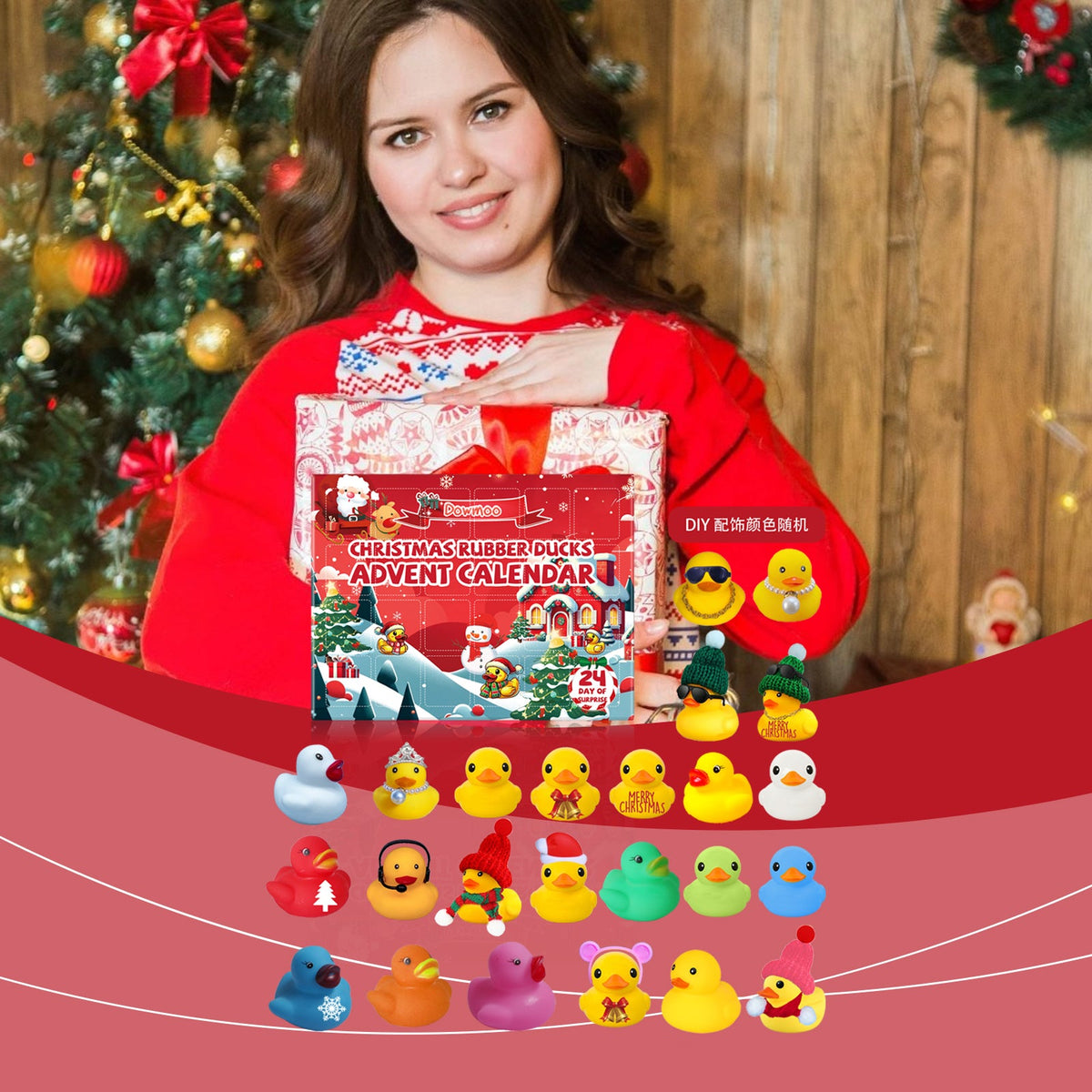 Dowmoo 24 Grids Christmas Advent Rubber Duck Blind Box 24 PIECES Product Size -1 Duck 3.7x3.8cm, 2 Ducks 3.3x2.8cm, 3 Ducks 4.6x4.4cm Tri Light Beauty
