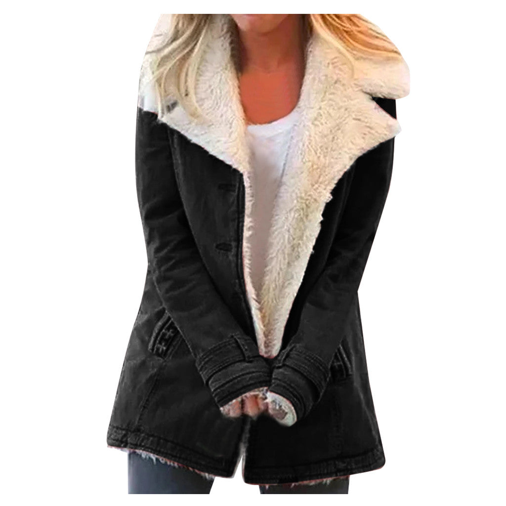 Women Plus Size Warm Coats Composite Plush Button Lapels Jacket Outwearcoat LuxuryLifeWay Online Store