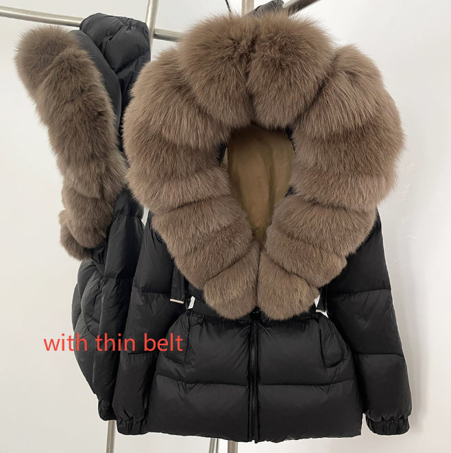Oversized Real Fox Fur Collar Hooded White Duck Down Jacket Best YouTube Store