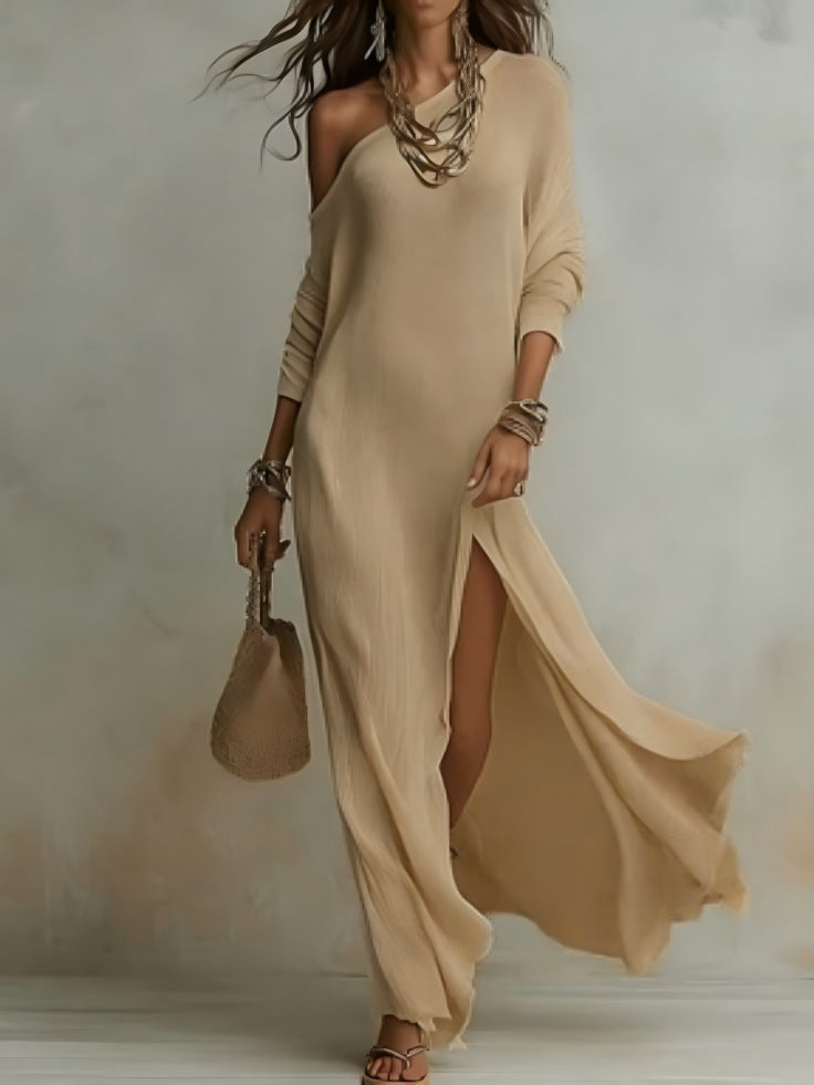 Elegant Long-Sleeve Knitted Split Dress For Women NorixaFashion.com