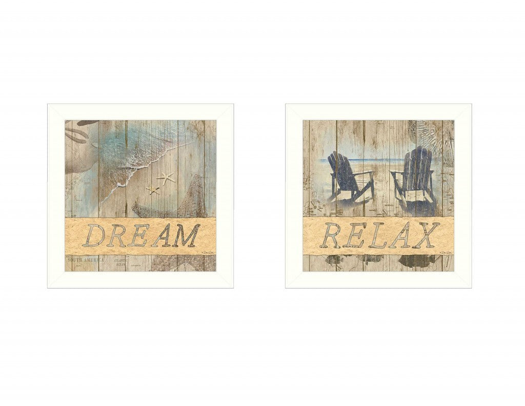 Set Of Two Dream or Relax White Framed Print Wall Art LuxuryLifeWay Online Store