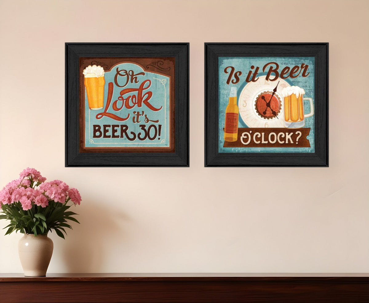 Set Of Two Beer Oclock Black Framed Print Wall Art LuxuryLifeWay Online Store